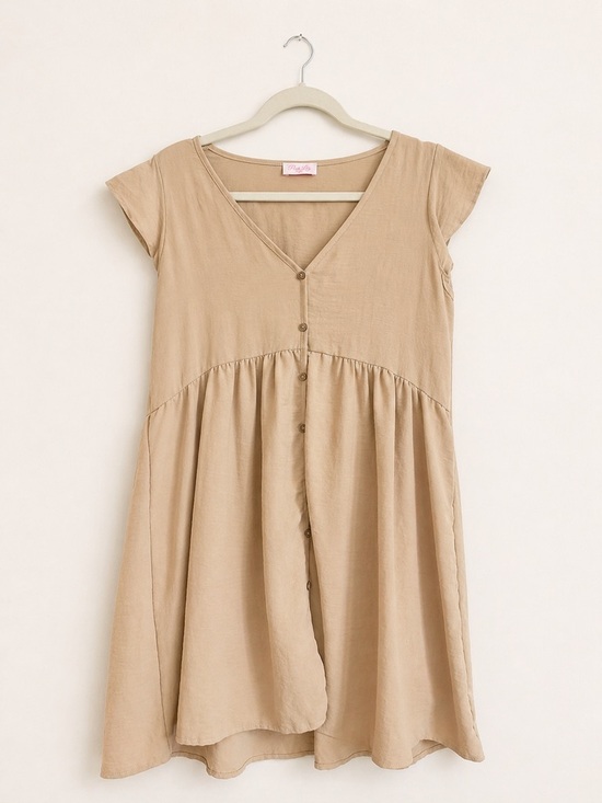 Pink Lily Dresses & Skirts - Pink Lily Tan Babydoll Button Front Dress – Size Small